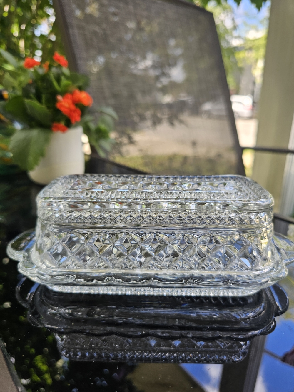 Vintage Anchor Hocking Wexford Pattern Glass Butter Dish with Lid